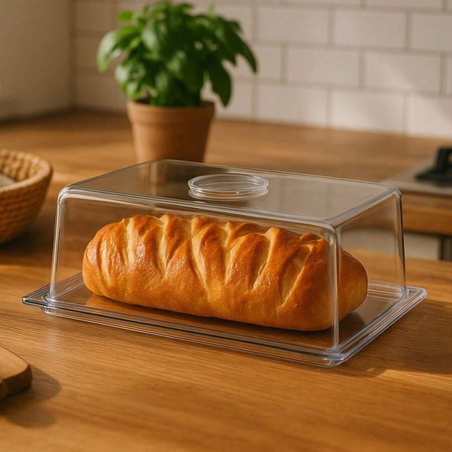 Crystal Bread Box With Hinged Lid – Organization And Freshness In Your Kitchen - Square Bread Holder - View 1