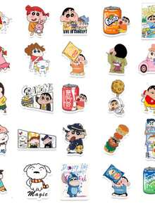 A Set Of 50PCS Crayon Shin-Chan Stickers, Skateboards, Children's Suitcases, Phone Cases, Waterproof Creative Stickers, Suitable For Decorating Mobile Phones, Laptops, Suitcases, Water Cups, Skateboards, Laptops And Guitars