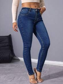 Stretchy Skinny Jeans, Suitable For Everyday Outings, Home, And Casual Occasions - Dark Wash - View 4