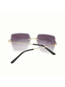 Fashion Rimless Women's  Y2K Gradient Color Cut Lenses Retro Hollow Metal Frame Women's Travel Vacation - 漸變灰色 - 查看 5