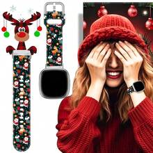 Compatible With Watch Band Fitbit Versa 3, Versa 4, Sense, Sense 2, Holiday Pattern Silicone Replacement Strap{Inchcolor_nameinch:InchChristmasGreeninch,Inchsize_nameinch:InchForVersa4/Versa3/Sense2/Senseinch} - ChristmasGreen - View 7