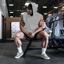 Sudadera con Capucha de Manga Corta para Hombre, Sudadera Deportiva con Bolsillo sin Mangas, cómoda y Transpirable