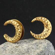 2pcs Meteorite Shaped Ear Gauges, Suitable For Stretched Earlobes, Stainless Steel Material, Ear Plugs, Body Piercing Jewelry