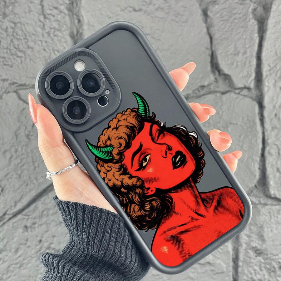 Compatible con los modelos 16, 15, 14, 13, 12 y 20 Pro. Esta funda presenta un diseño estampado con personajes de dibujos animados de diablos y una escalera con forma de ojo. - Negro - Ver 1
