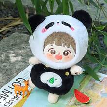 一套毛绒娃娃衣服和帽子（不含娃娃），适合20厘米毛绒娃娃玩具/动物头型服装，例如熊猫、青蛙、猫、狐狸等。