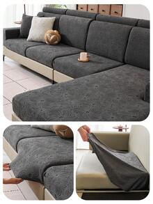 1pc Plush Jacquard Anti-Slip Sofa Seat Cushion Cover, Soft & Skin-Friendly, Pet-Proof, Elastic Sofa Slipcover, Suitable For L-Shaped Combination Sofa And 1/2/3/4 Seater Sofa, Spring/Autumn (Sold Individually)