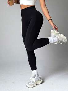 Quần legging nữ cạp cao không đường may - Giúp định hình vòng ba và nâng mông, phù hợp cho chạy bộ, đạp xe, yoga và các hoạt động thể thao cũng như trang phục thường ngày khác. - màu đen - Xem 7