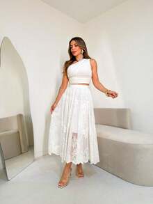 Lace Skirt With Butterfly Details. - White - View 1