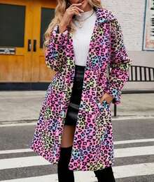 Popular Autumn/Winter Fashionable Warm Coats Sexyshine Women's Leopard Print Faux Fur Long Coat Winter Fall Lapel Collar Fuzzy Furry Trench Coat Open Front Jackets