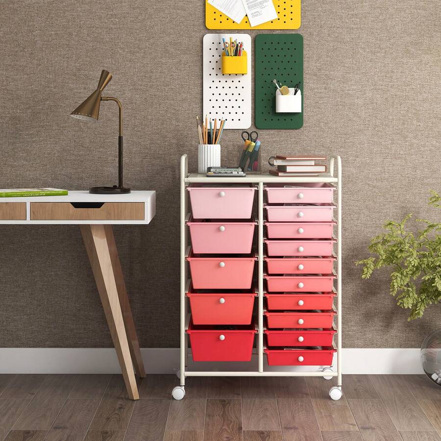 15-Drawer Rolling Storage Cart Mobile Cart With Colorful Drawers & Metal Frame - Bột chuyển màu - Xem 1