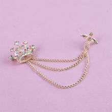 Coadipress Crown With Hanging Chain Brooch For Women Men Elegant Gentlemen Gold Silver Crystal Crown Lapel Pin Vintage Rhinestone Wedding Brooch Suit Shirt Pin Accessories{Inchcolor_nameinch:InchGoldCrossinch} - GoldCross - Xem 5