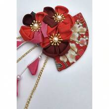 Womens Kimono Hair Clip Japanese Flower Hair Tie Band - Red Floral Hair Accessories For Kimono Yukata Cosplay - 3.9 Inch Hairpin - 如圖794 - 查看 2