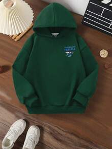 Tween Boy Casual Simple Shark Print Sweatshirt Pojkar Långärmad Sweatshirt Höst- och vinterstil Studentstil - Mörk Grön - Visa 3