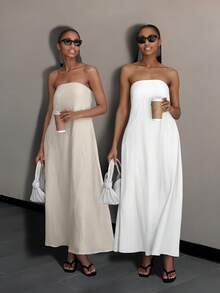 Womens Linen Wrap Dress Backless Maxi Sleeveless Two Colors Ivory And Linen Beige Beach Wedding Guest Dress High Waist Vacation Long Dress - trắng - Xem 1