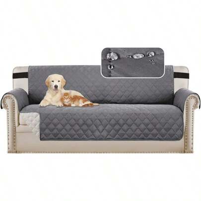 Sofa Protectors Waterproof From Pets Dogs Sofa Covers Couch Covers Soft Quilted Furniture Protector With Non Slip Strap 3 Seater Sofa Checked Pattern Reversible Grey Beige