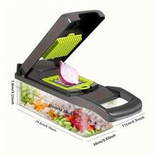 16-In-1 Vegetable Onion Chopper & Food Cutter With 8 Stainless Steel Blades, 13.7x4.7 Inch Compact Design, Detachable Container – Semi-Automatic Chopping For Onions, Carrots, Potatoes, Garlic, Peppers, Kitchen Gadget, Modern Kitchen Tool, Durable Plastic Body Hen Gadget, Modern Kitchen Tool, Durable Plastic Body Home And Living New In Cocina Kitchen Essentials Kitchen Gadgets Kitchen Accessories - màu xanh lá - Xem 2
