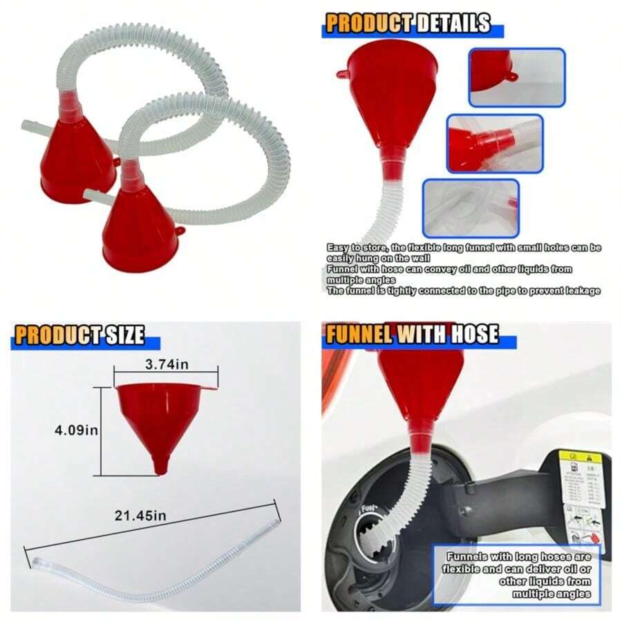 Embudo de combustible de plástico con manguera larga, embudo de aceite de plástico de boca ancha, embudo flexible universal para automoción, gasolina, motor de agua diesel, aceite, gas, combustible,(2PCS) - Multicolor - Ver 1