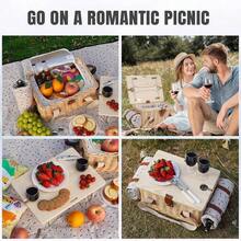 Handmade Wicker Picnic Basket For 2 With Folding Table And Waterproof Blanket Large Insulated Design Featuring Wine Bag And Cutlery Kit Ideal For Outdoor Picnics Camping Adventures And Holiday Gatherings In A Floral Pattern - WhiteFlower - View 4