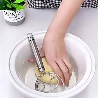 Stainless Steel Manual Dough Mixer With Egg Beater - A Versatile Kitchen Gadget For Baking And Cooking, No Electricity Required.