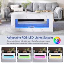 Modern LED Coffee Table, Living Room Coffee Table, Sofa Side Table, Lounge Table, High Brightness Coffee Table With Remote Control, Large Coffee Table With Marble Print (White) - White - View 7
