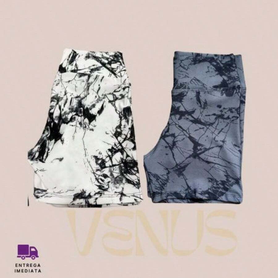 Kit Of 2 Women's Marbled Fitness Shorts, Mid-Thigh Length, Gym, Crossfit, Striped Gradient, Summer - 白色和灰色 - 查看 1