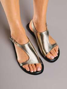 优雅女士凉鞋 - 柔软不对称设计 - 休闲夏季旅行 - 金色 - 查看 4