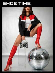 Women's Open Toe Thong Sandals Knee High Heel Sandal Boots - Red - View 1