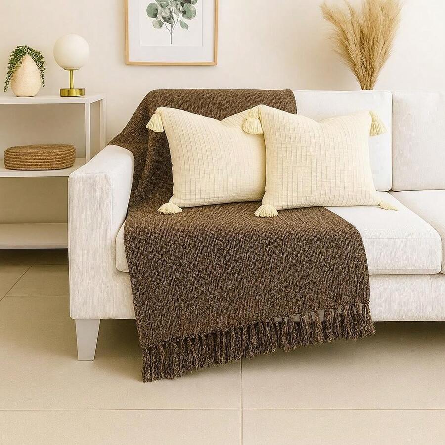 Handmade Decorative Sofa Throw Blanket, XGG Giant Size, Protective Cotton - Marrón Chocolate - Ver 1
