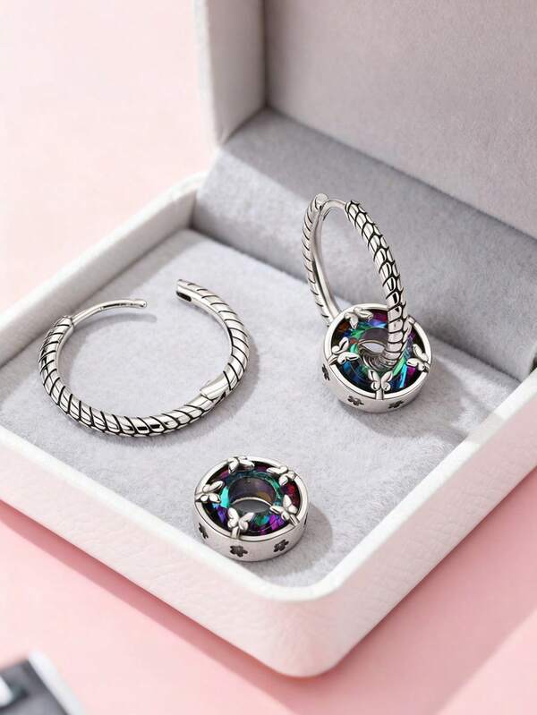 Pendientes de aros de estrella de cristal colorido de plata de ley 925 para mujer, pendientes de gota de estrella de cristal para bodas, compromiso, novia, regalo de cumpleaños