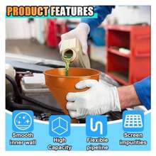 Embudo de aceite de boca ancha, embudo de plástico de tubo flexible para automóvil con boquilla de extensión flexible con filtro de malla para aceite de motor, gasolina, queroseno, líquido(1 naranja) - Multicolor - Ver 5