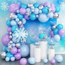 Guirnalda de cumpleaños de Frozen, globos blancos y plateados con copos de nieve, globos metálicos azules y plateados, globos blancos, azules y plateados para una fiesta de invierno, fiesta de helados, decoraciones de fiesta de Frozen, globos - Multicolor - Ver 4