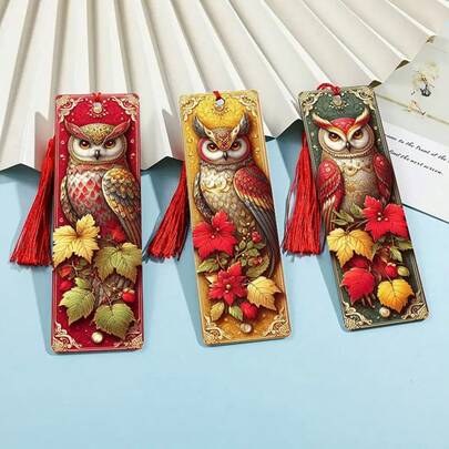 3 piezas Marcadores de libros elegantes con diseño de búho, colores vibrantes - Marcadores de libros duraderos para lectura, marcado de páginas, excelente para amantes de los libros, regalos del Día de la Madre, suministros para el hogar/oficina/escuela, vienen con 3 colores de borlas aleatorios