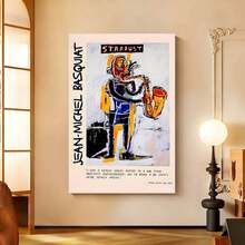 Framed 1pc Jean-Michel Basquiat Poster - Canvas Wall Art Print With Wrapped Frame, Saxophone Painting - Ready-To-Hang Modern Decor For Living Room, Office, Studio - Ideal Basquiat Birthday Or Anniversary Gift For Art Lovers, Home Decoration, Expressive Design, Durable Artwork, Framed Artwork, Music Enthusiasts, Flat - Đóng khung - Xem 5