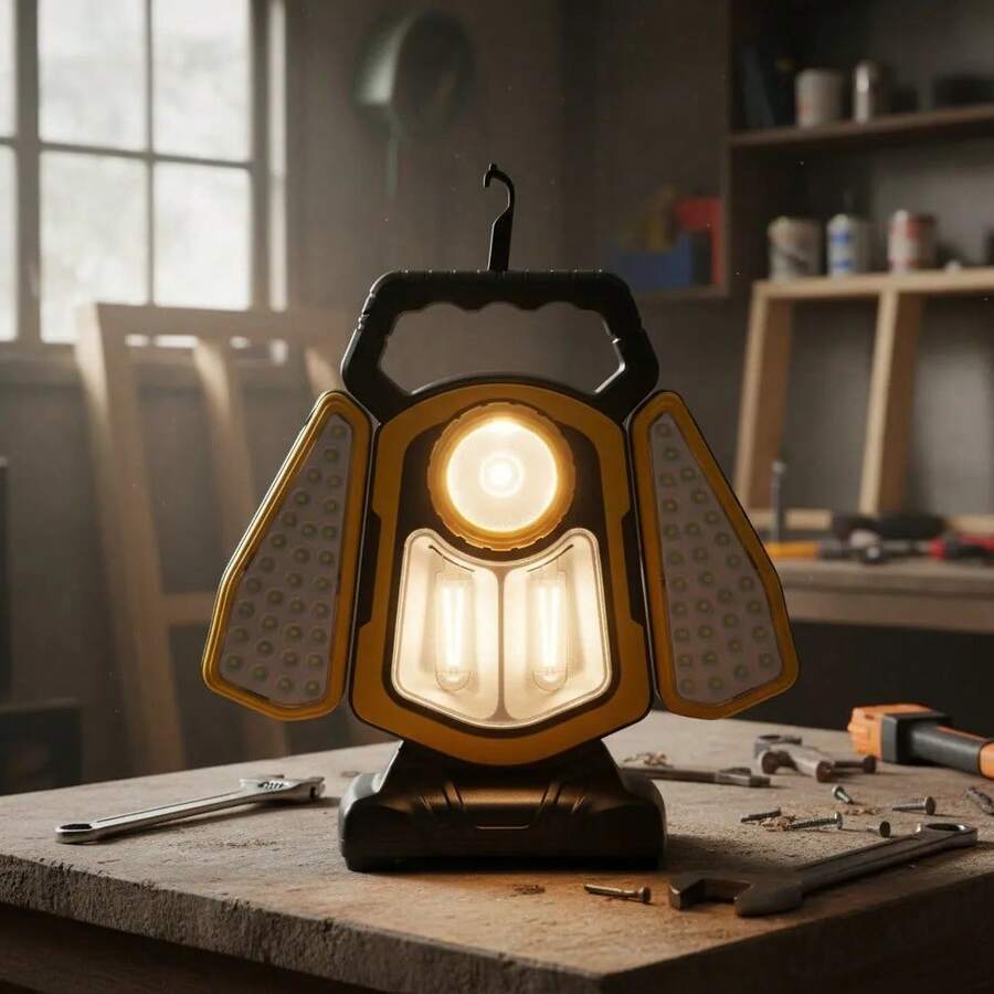 Lámpara LED Portátil Recargable y Solar 3 en 1 con Luces Plegables Súper Brillantes para Camping, Emergencias, Picnic y Actividades al Aire Libre con Mango Ergonómico, Múltiples Modos de Iluminación y Resistencia al Agua - Negro - Ver 1