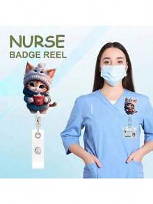 1 件可爱护士跑猫伸缩徽章卷轴夹，亚克力 PMMA 材质，护士身份证夹，护理姓名标签，学生，医生，注册护士，执业护士 - 带夹子的卷轴标签卡夹，工作护士配件，学校用品，返校 - 白色 - 查看 9