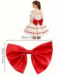 Christmas Red Bow Decor, Made Of Satin And Mesh, Suitable For Coordinating With Various Outfits, Scene Decoration, Multi-Purpose, Ideal For Christmas Decoration, Holiday Party Decor, Valentine's Day Decoration, Bridal Belt, Lolita Fashion Accessory - Red - View 9