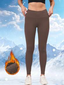 Yoga Pants Are As Smooth As Silk, High Elasticity, High Waist, Sports Tight Leggings For Fitness In Autumn And Winter, High Top Side Pockets, Tight Leggings For Fitness In Autumn And Winter - 咖啡棕 - 查看 2