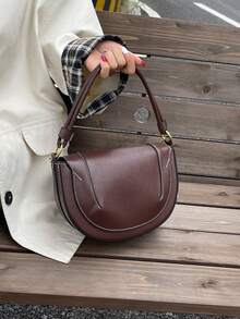 Túi đeo chéo nữ màu đỏ tía mới mùa thu của ZA, với đường chỉ khâu tương phản, quai xách phía trên và thiết kế cứng cáp, có nắp gập. - Cà phê - Xem 10