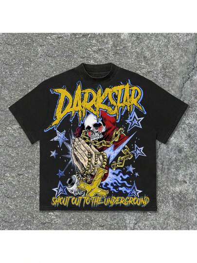 Camiseta de algodón 100% para hombre, con estampado de Estrella Oscura y Saludo al Underground, estilo casual, cuello redondo, manga corta, imprescindible para el verano, transpirable y cómoda - Perfecta para usar en ocasiones informales o como regalo