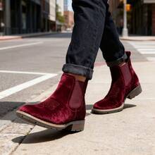 Men's Fashion Chelsea Boots British Style Short Boots Embroidered Breathable Lightweight Short Heel Casual Short Tube Wedding Party Business - Burgundy - View 5