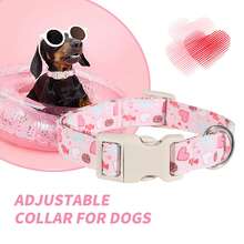 1 pieza Collar ajustable para perro del Día de San Valentín con patrones multicolor de corazones, caramelos y galletas, hebilla de liberación rápida, argolla en D para correa, colgante con forma de corazón - Regalo perfecto para todas las razas de perros, adecuado para uso en interiores/exteriores, uso diario, sesiones de fotos, fiestas de cumpleaños y bodas - Para perros machos y hembras - Rosa - Ver 1