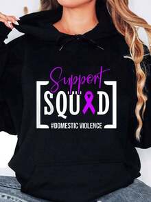 Fall Tops Womens Fall Clothes Hoodies Support Squad Domestic Violence Awareness Purple Ribbon Fall Clothes For Women Hoodies Long Sleeve Tops - 黑色 - 查看 6