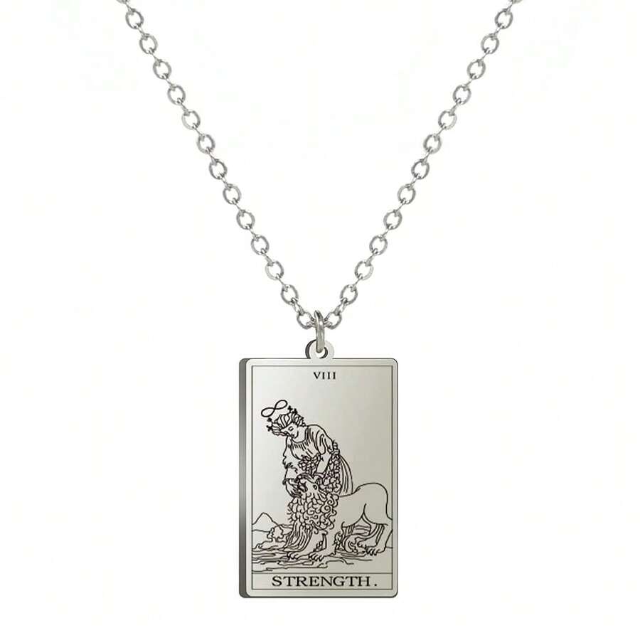 TEAMER Stainless Steel Tarot Cards Necklace Vintage Tarot Jewelry Good Luck Amulet Pendants For Women{Inchcolor_nameinch:InchSilver-STRENGTHinch} - Độ bền bạc - Xem 1
