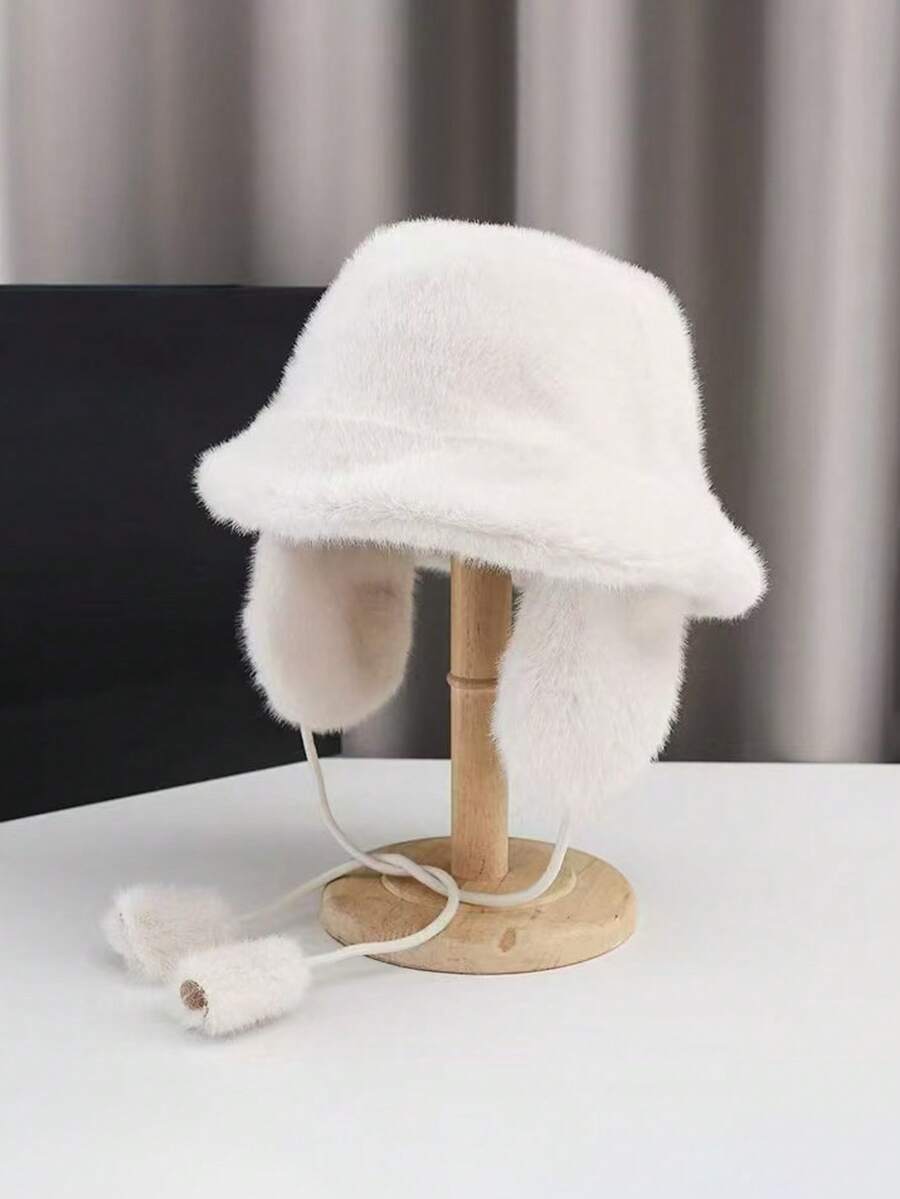 1pc Women's Accessory - Winter Ear Warmer Hat, Faux Fur Lined Fisherman Beanie, Warm And Windproof For Outdoor, Faux Fur Wide Brim Bucket Hat, Suitable For Daily Wear Women Winter Clothes - A - View 1