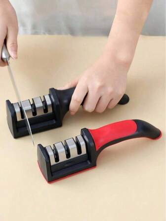 1pc Kitchen Home Knife Sharpener, Multifunctional Three-Stage Sharpening Stone, Manual Sharpening Tool Tungsten Steel Kitchen Knife Sharpener