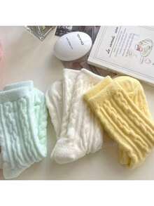 2 Pairs Of Twisted Pattern Socks, Soft And Warm Plush Mid-Calf Socks, Candy Color Smooth Women's Long Socks And Knitted Socks, Suitable Gifts - 2 Pairs Of Random Mixed Colors - View 7