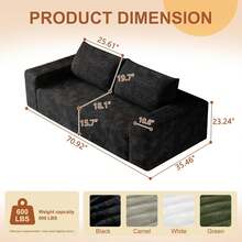 71" Corduroy Loveseat Sofa, 3-Seater Cloud Couch, Boneless Couch In A Box, Comfy Deep Seat Sofa With Memory Foam, Pillows And Wide Armrests, Modern Small Couches For Small Spaces, No Assembly (Green) - 黑色 - 查看 9