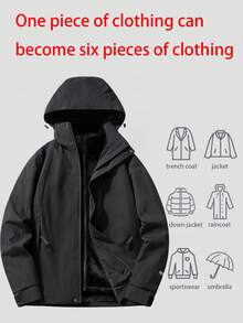 三合一女士户外外套套装，防风防水保暖连帽软壳外套，带可拆卸保暖内胆，抓绒材质，适合滑雪。