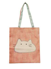 1 PIEZA Nuevo bolso de mano estilo retro rosa para mujer - Diseño lindo de gato de dibujos animados y rayas, cierre con cremallera, uso diario y para ir al trabajo, bolso versátil, estética juguetona, accesorio elegante, adultos, bolso ligero, bolso minimalista, construcción resistente, bolso de mujer, moda femenina