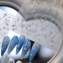 1pc Golden 3D Christmas Snowflake Nail Stickers - Self-Adhesive, Glittery Embossed Design For Nail Decoration, Perfect For Holiday Celebrations, Festive Nail Art|Cartoon Snowflake Design|Selfadhesive Stickers, Christmas Nail Stickers, Nail Sticker - 彩色 - 查看 8